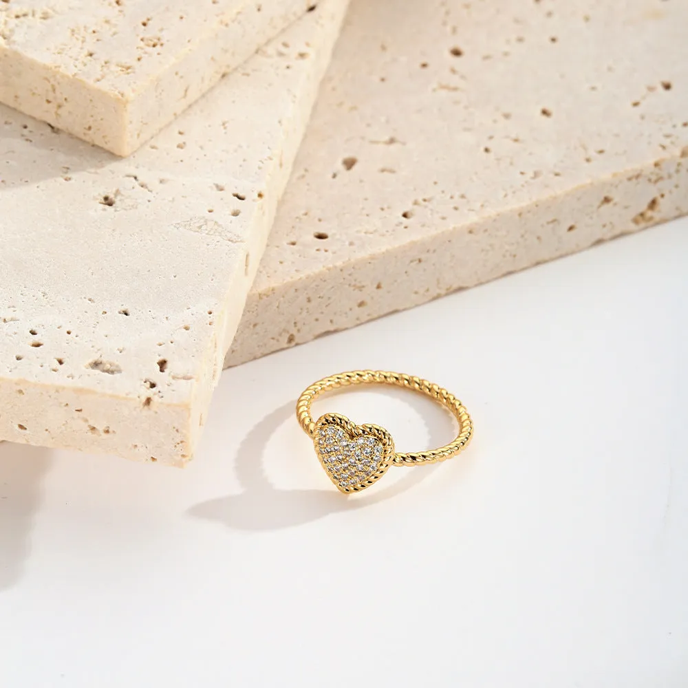 French Retro Love Ring Simple Texture Light Luxury Diamond Love Ring Copper Zircon Women's Ring Ring sold by Maiden-Art product image thumbnail 3