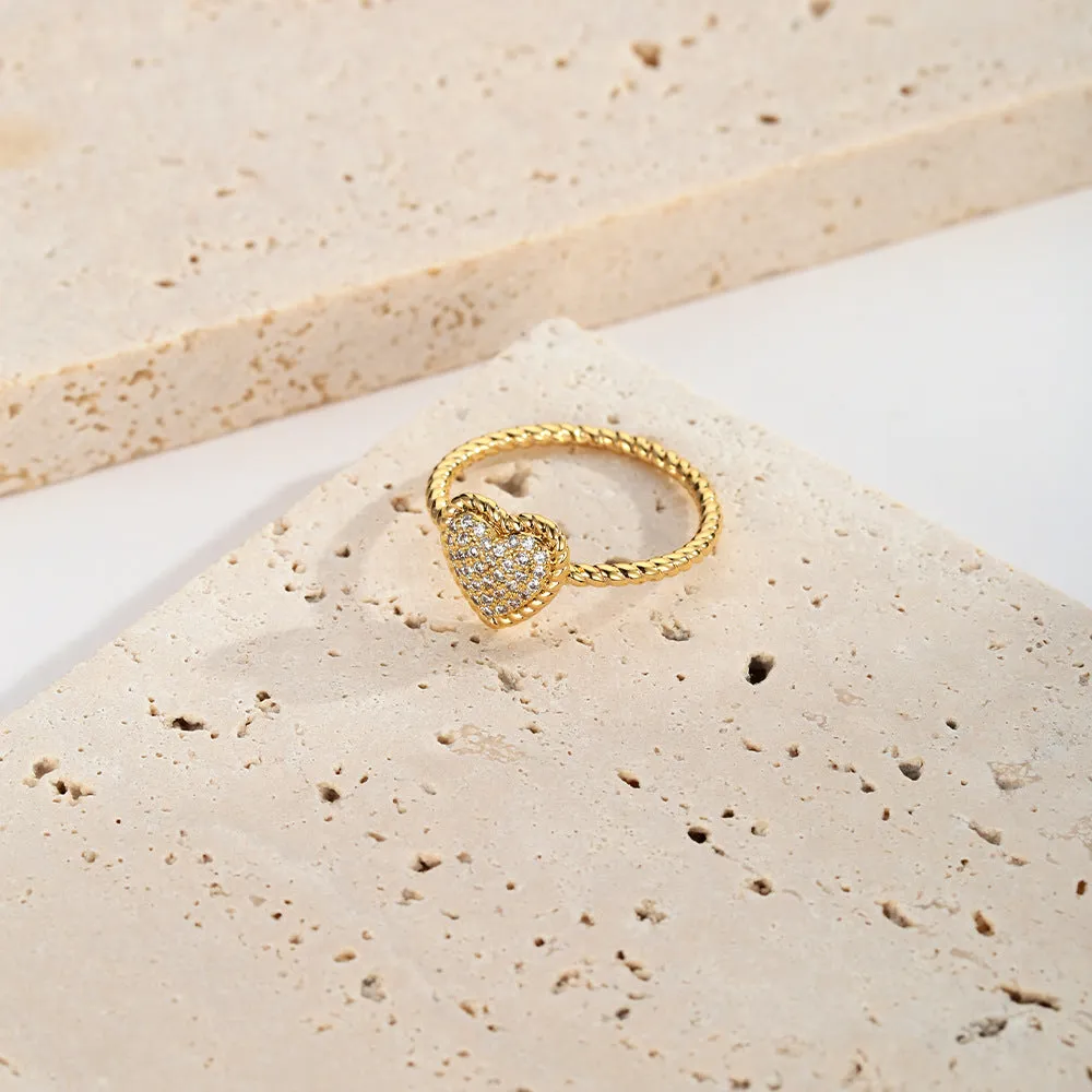 French Retro Love Ring Simple Texture Light Luxury Diamond Love Ring Copper Zircon Women's Ring Ring sold by Maiden-Art product image thumbnail 4