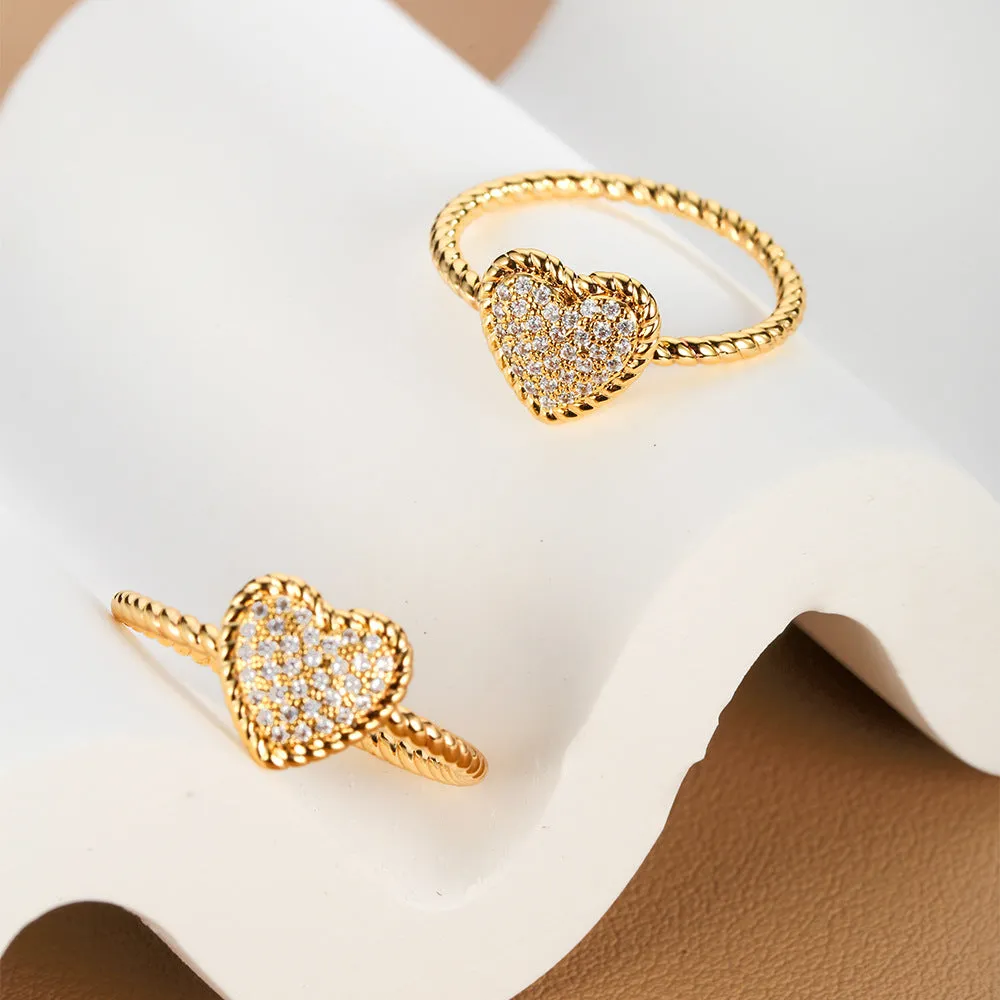 French Retro Love Ring Simple Texture Light Luxury Diamond Love Ring Copper Zircon Women's Ring Ring sold by Maiden-Art product image thumbnail 2