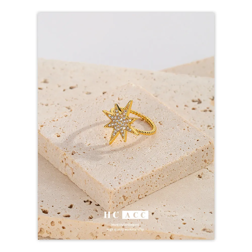 French creative star ring, internet famous and popular, small and fresh diamond studded star ring, female creative meteor ring, trendy style sold by Maiden-Art product image thumbnail 4