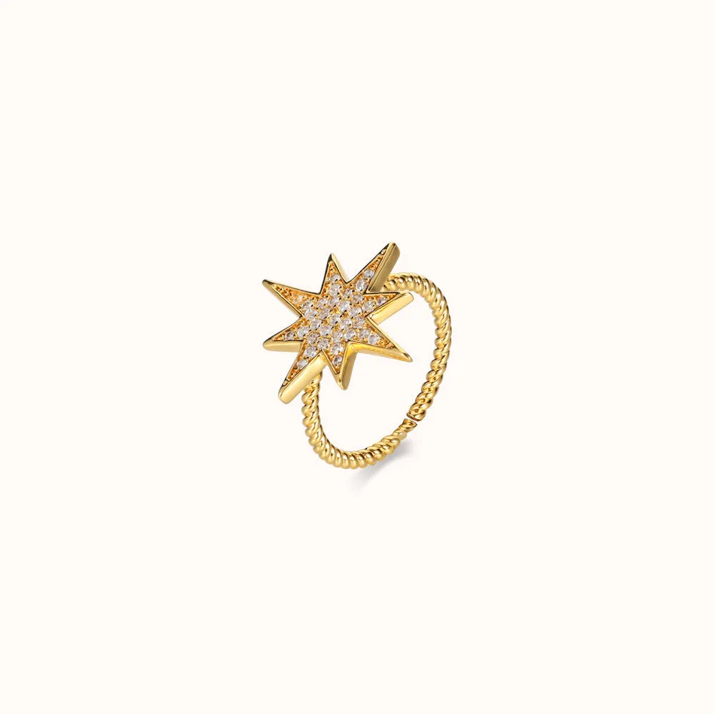 French creative star ring, internet famous and popular, small and fresh diamond studded star ring, female creative meteor ring, trendy style sold by Maiden-Art
