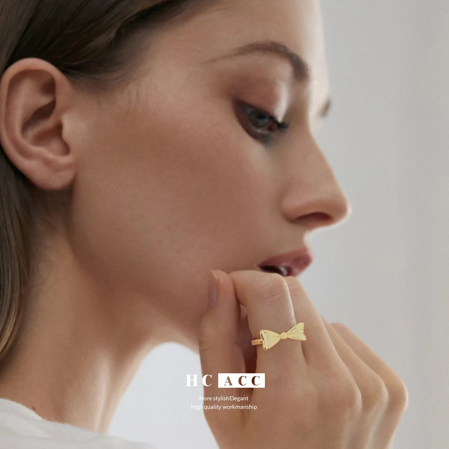 European and American style copper plated real gold bow ring opening design adjustable size fashion luxury high-end ring sold by Maiden-Art product image thumbnail 4