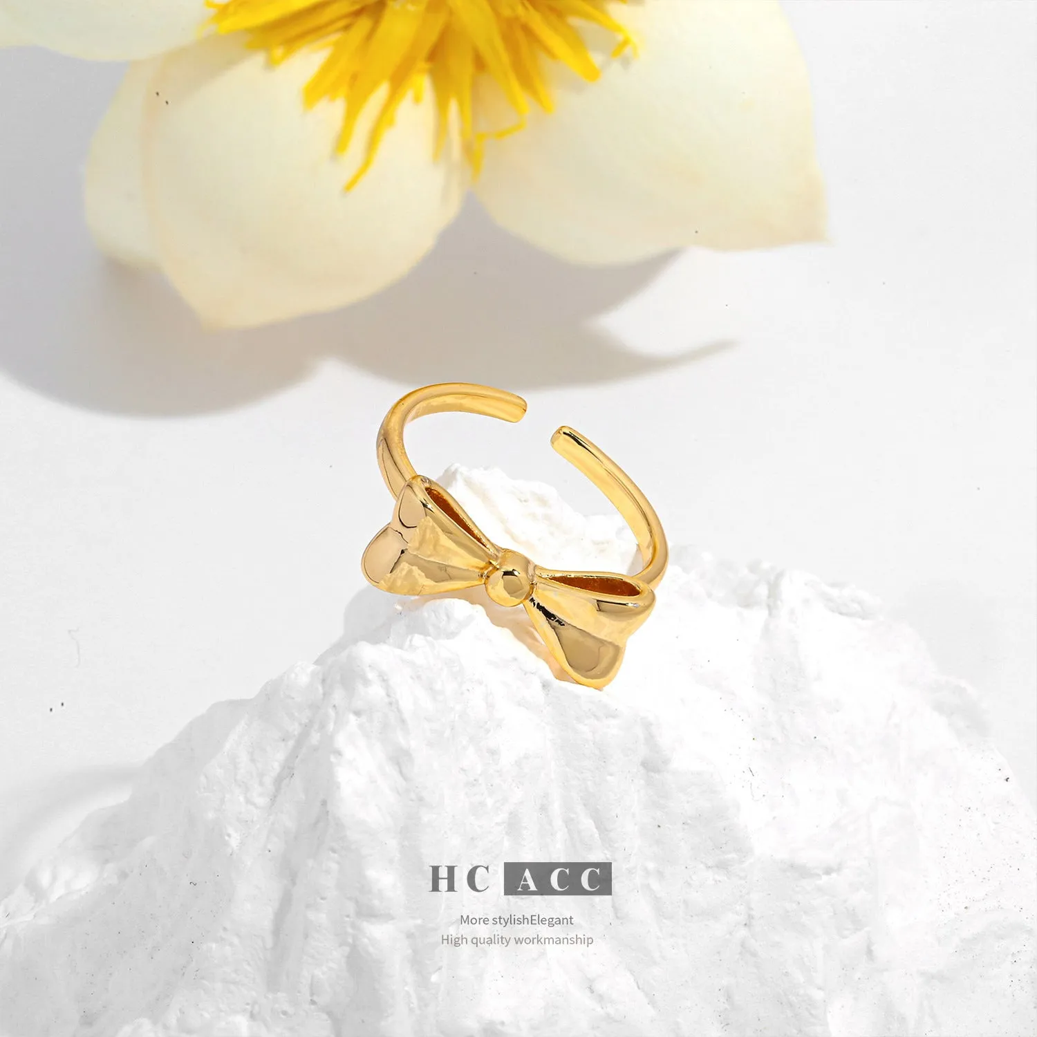 European and American style copper plated real gold bow ring opening design adjustable size fashion luxury high-end ring sold by Maiden-Art product image thumbnail 2