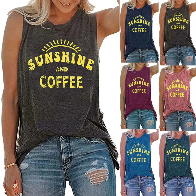 SUNSHINE printed round neck sleeveless T-shirt for women in Europe and America made by Maiden-Art