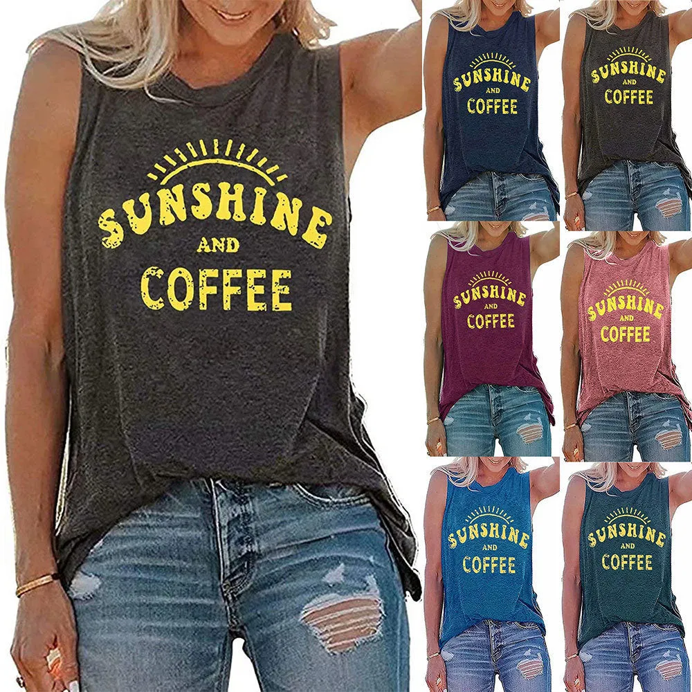 SUNSHINE printed round neck sleeveless T-shirt for women in Europe and America sold by Maiden-Art