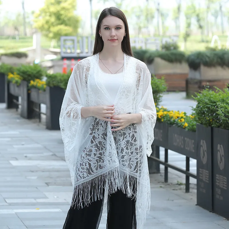 Lace fringed cardigan large shawl, sun protection shawl, women's evening dress cheongsam shawl, travel and vacation beach shawl sold by Maiden-Art product image thumbnail 2