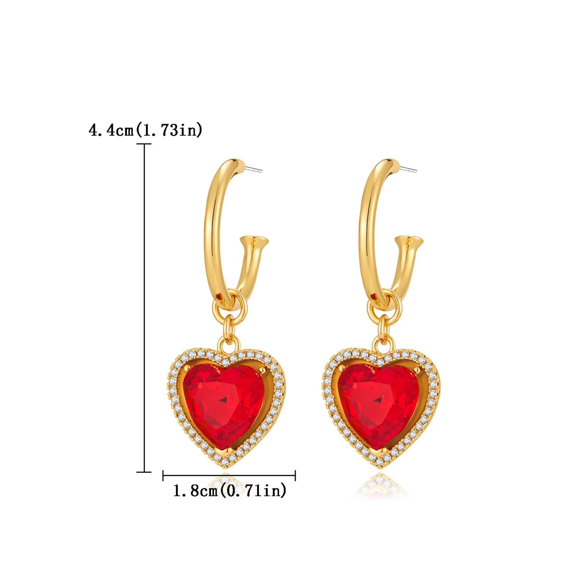 Light luxury retro red heart-shaped earrings, Herben-style noble lady's high-end and elegant ear rings, heart-shaped zircon earrings sold by Maiden-Art product image thumbnail 4