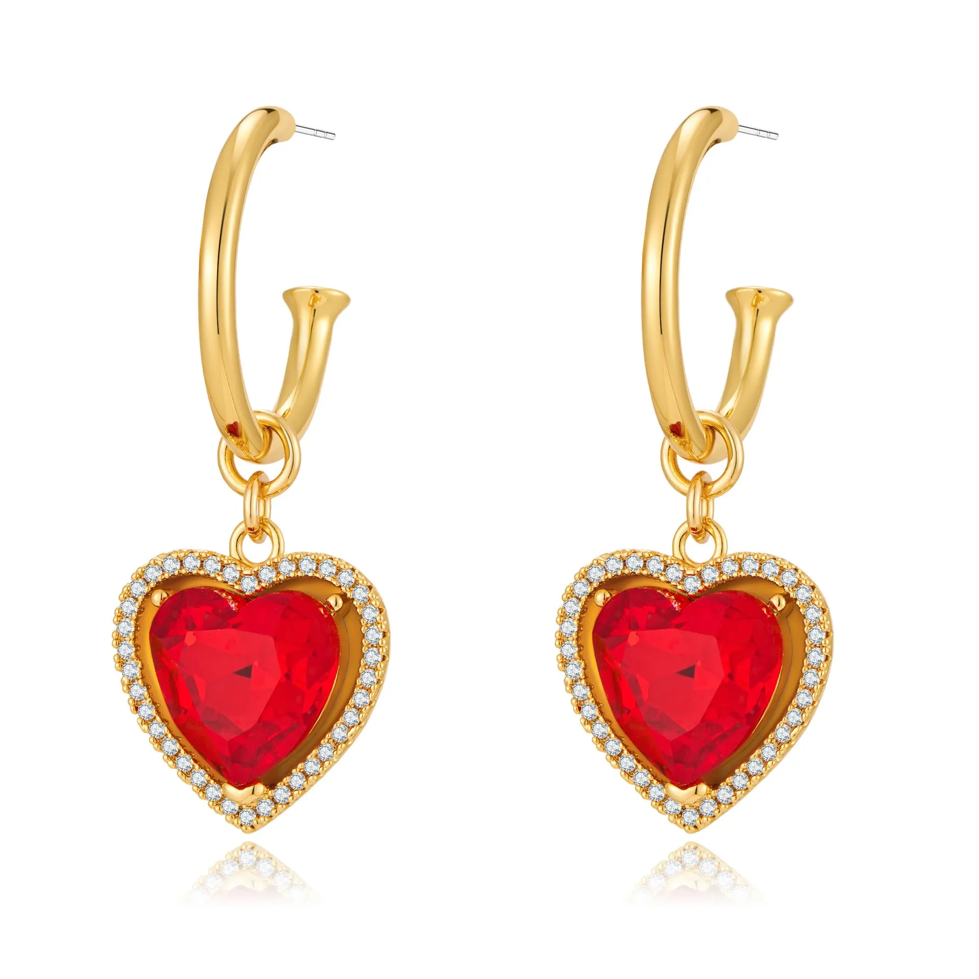 Light luxury retro red heart-shaped earrings, Herben-style noble lady's high-end and elegant ear rings, heart-shaped zircon earrings sold by Maiden-Art product image thumbnail 5