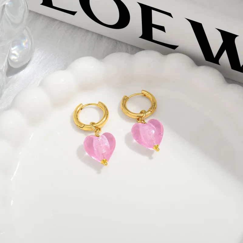 Pink Acrylic Earrings Made in Greece, European Mayol Jewelry Valentine's Day Love Earrings made by Maiden-Art