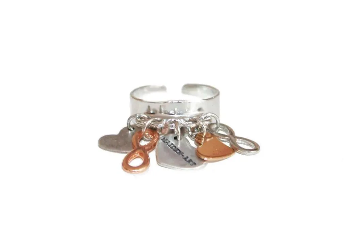Statement ring in silver with infinity and hearts charms. sold by Maiden-Art