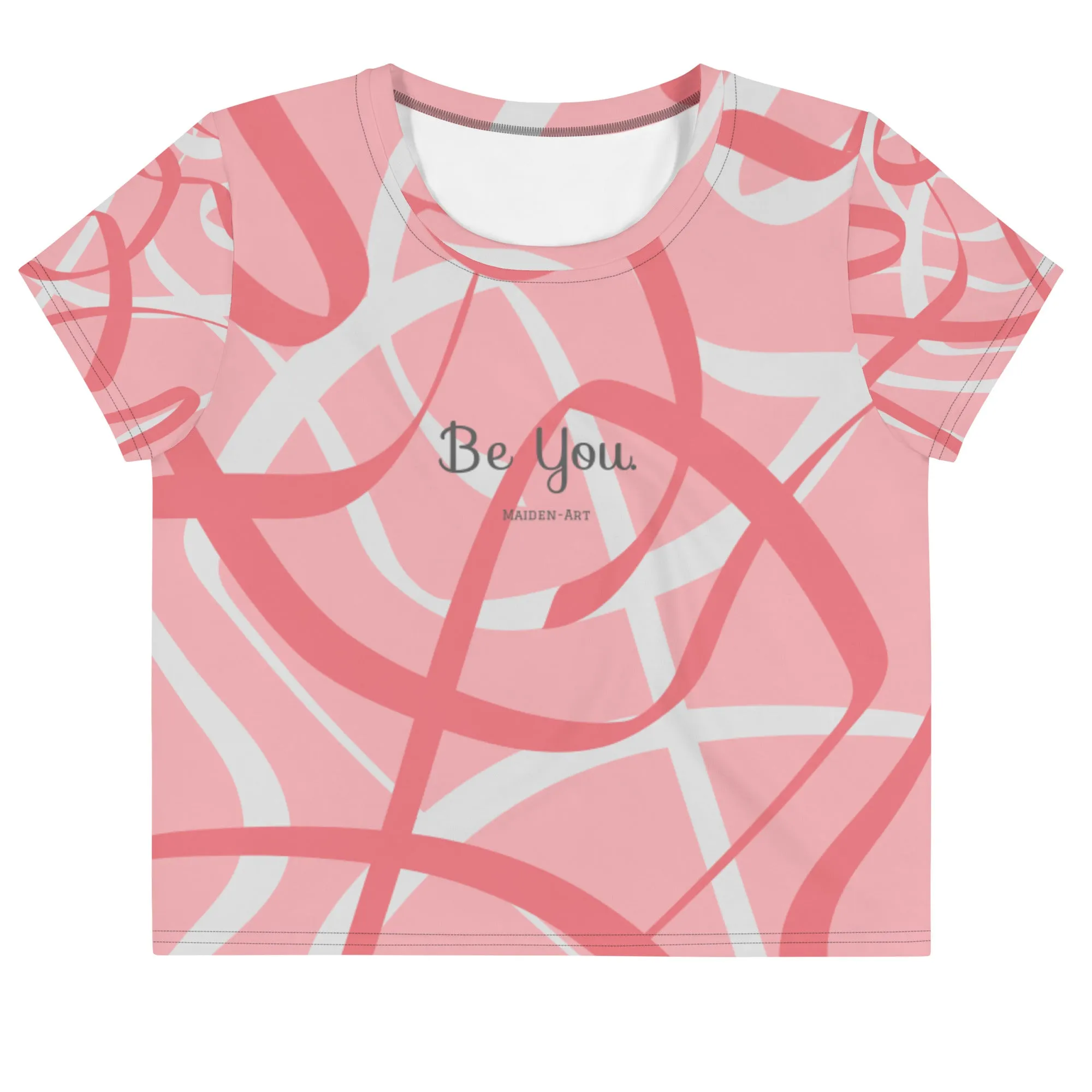 "Be You" All-Over Print Crop Tee - ABSTRACT ROSE. sold by Maiden-Art