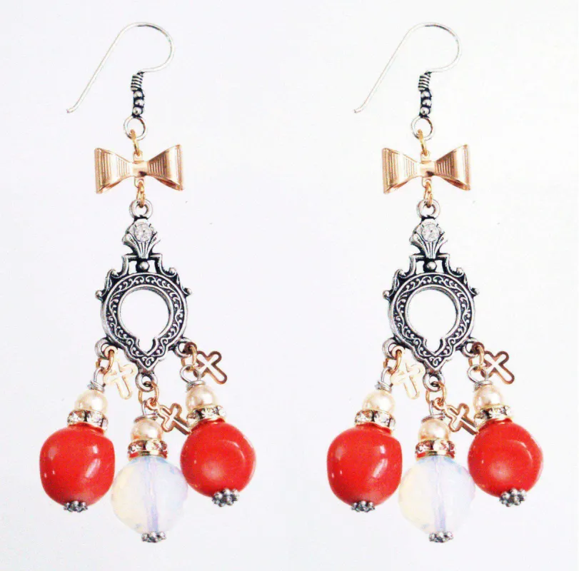 Coral chandelier earrings sold by Maiden-Art