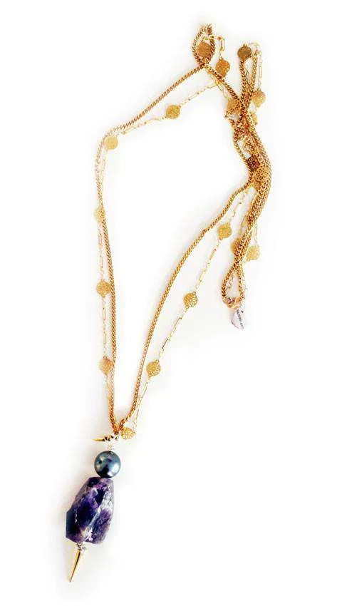 Lariat necklace with amethyst and black pearl. sold by Maiden-Art