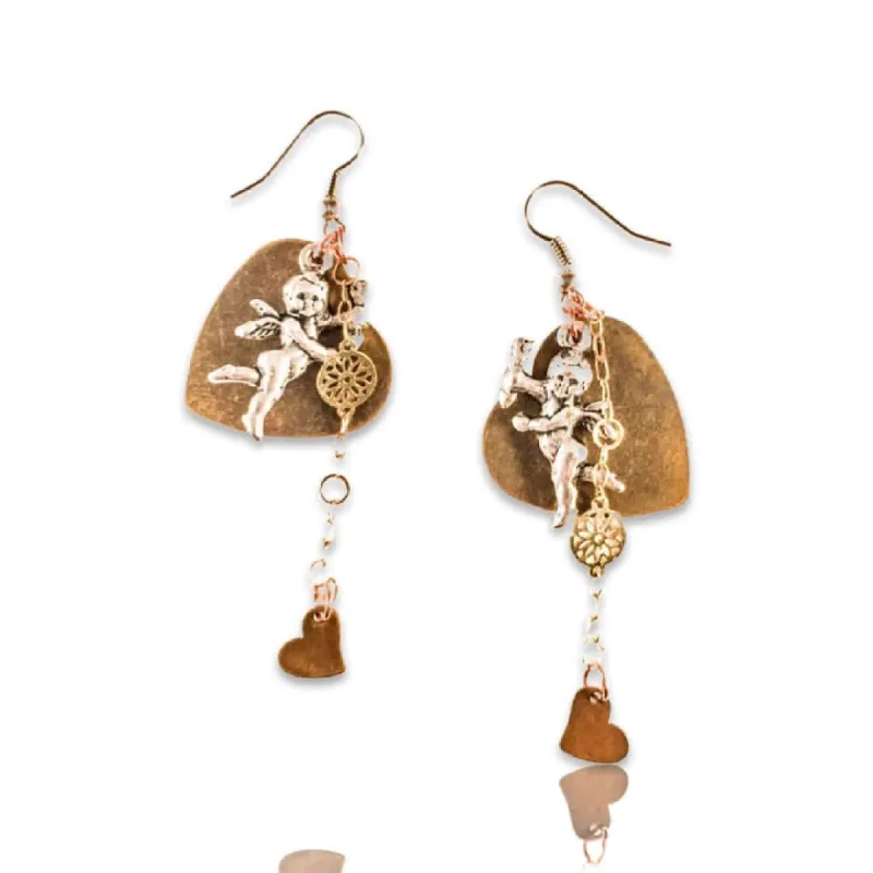 Antique Gold Heart and Cherub Charms Earrings. Cherub Earrings. sold by Maiden-Art