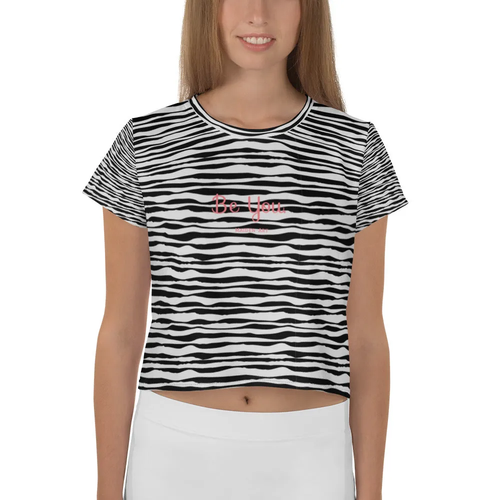 "Be You" All-Over Print Crop Tee - ZEBRA GREY. sold by Maiden-Art