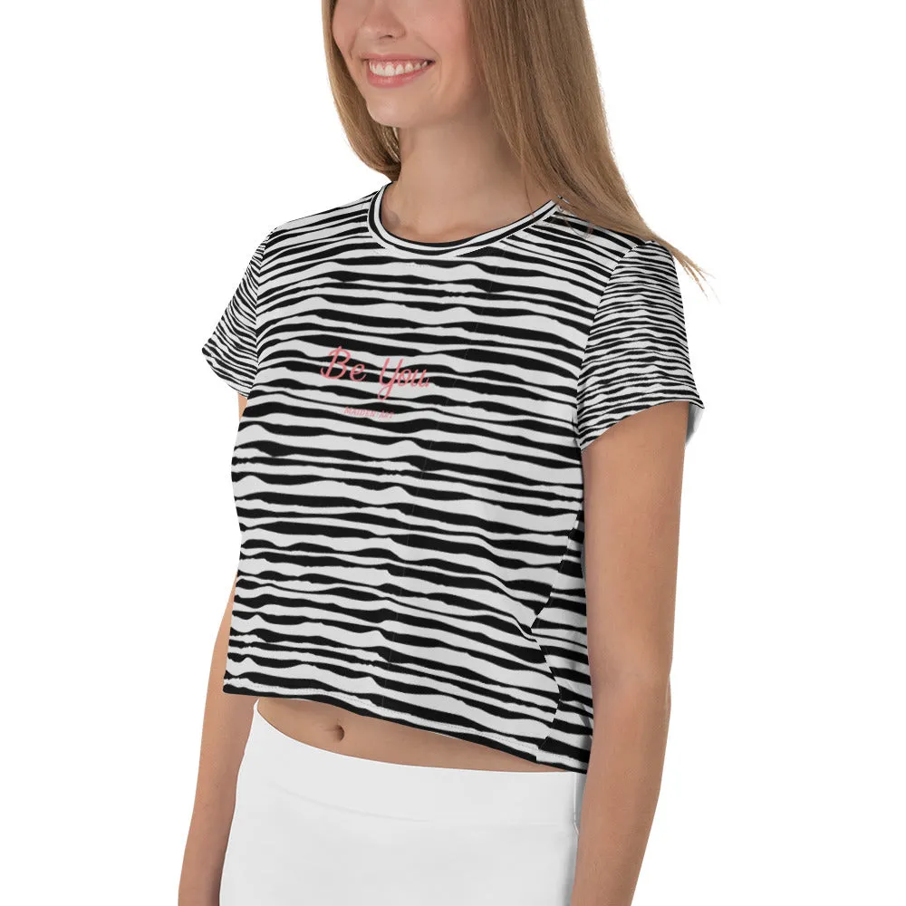 "Be You" All-Over Print Crop Tee - ZEBRA GREY. sold by Maiden-Art product image thumbnail 3