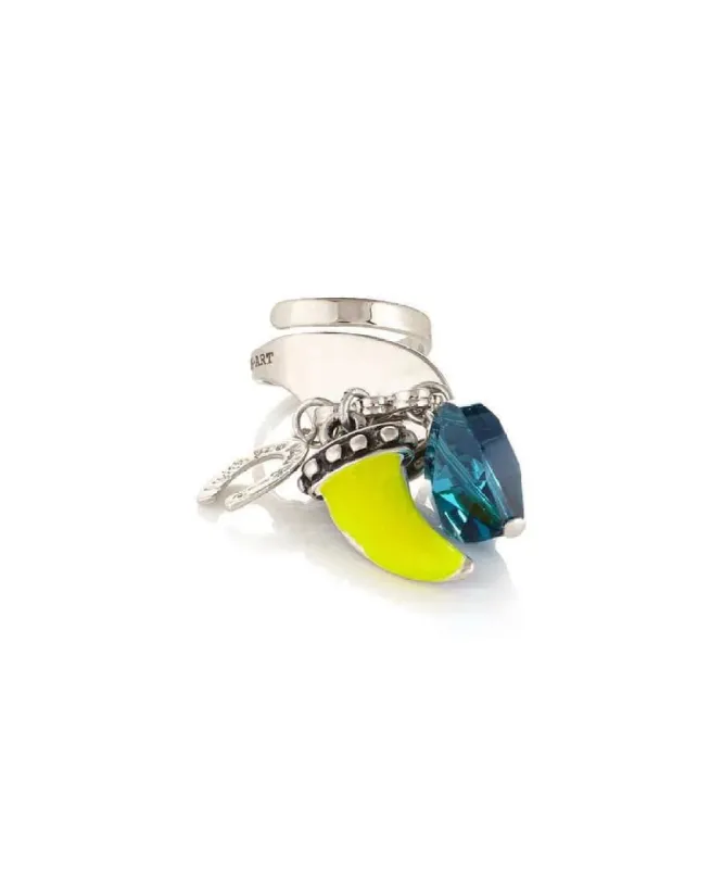 Yellow horn and blue crystal charm ring sold by Maiden-Art