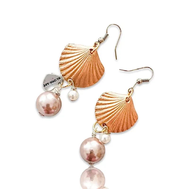Statement Earrings with Shell Charms and Pearls. sold by Maiden-Art