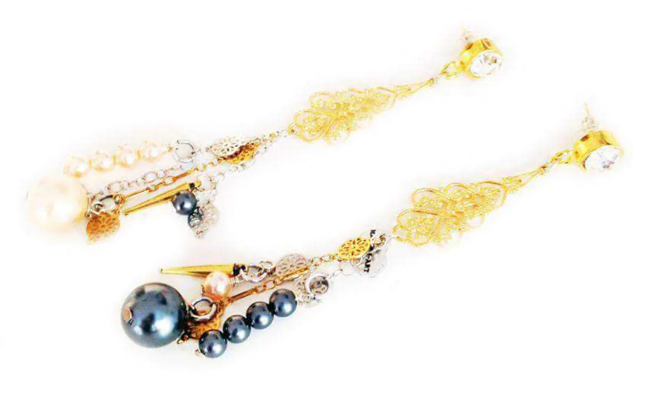 Dangle and drop earrings with pearls and crystals sold by Maiden-Art