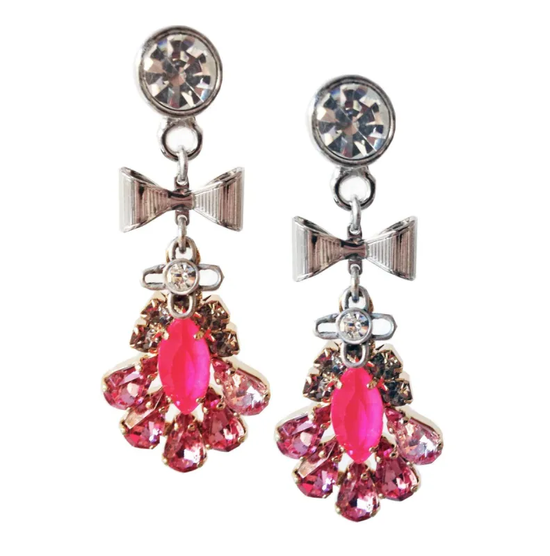 Hot pink dangle and drop earrings with crystals sold by Maiden-Art