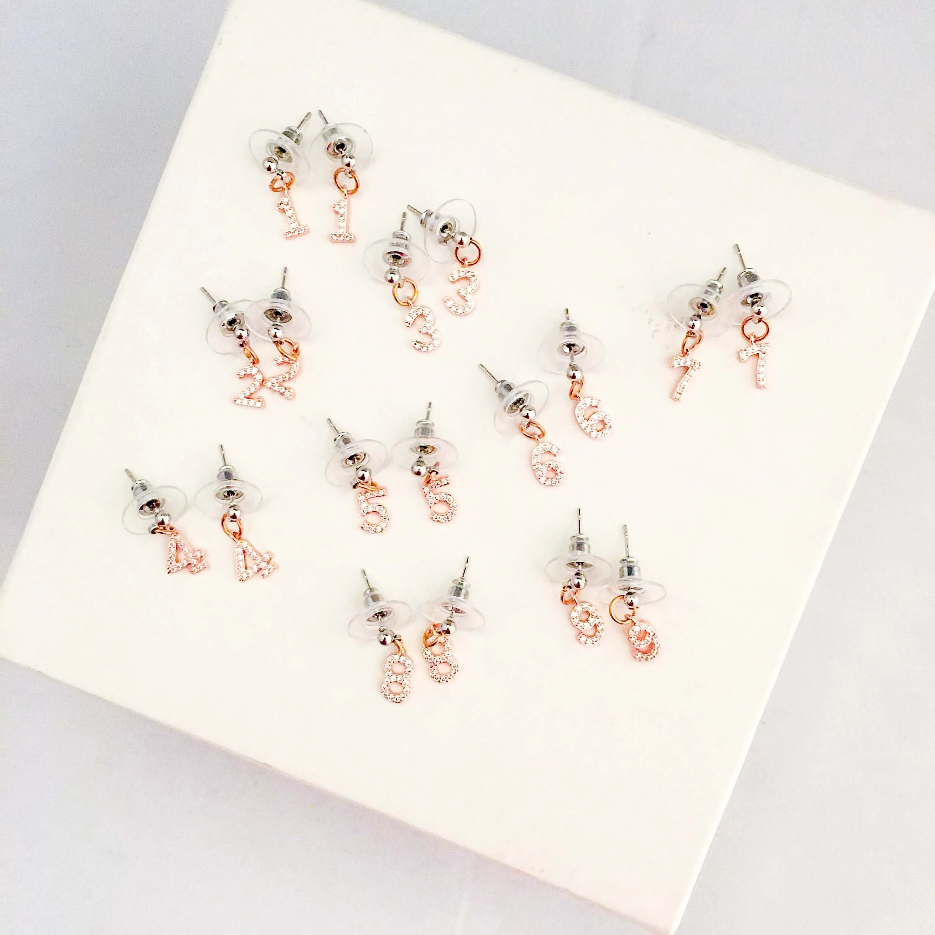 Number Stud Earrings with Rhinestones. sold by Maiden-Art