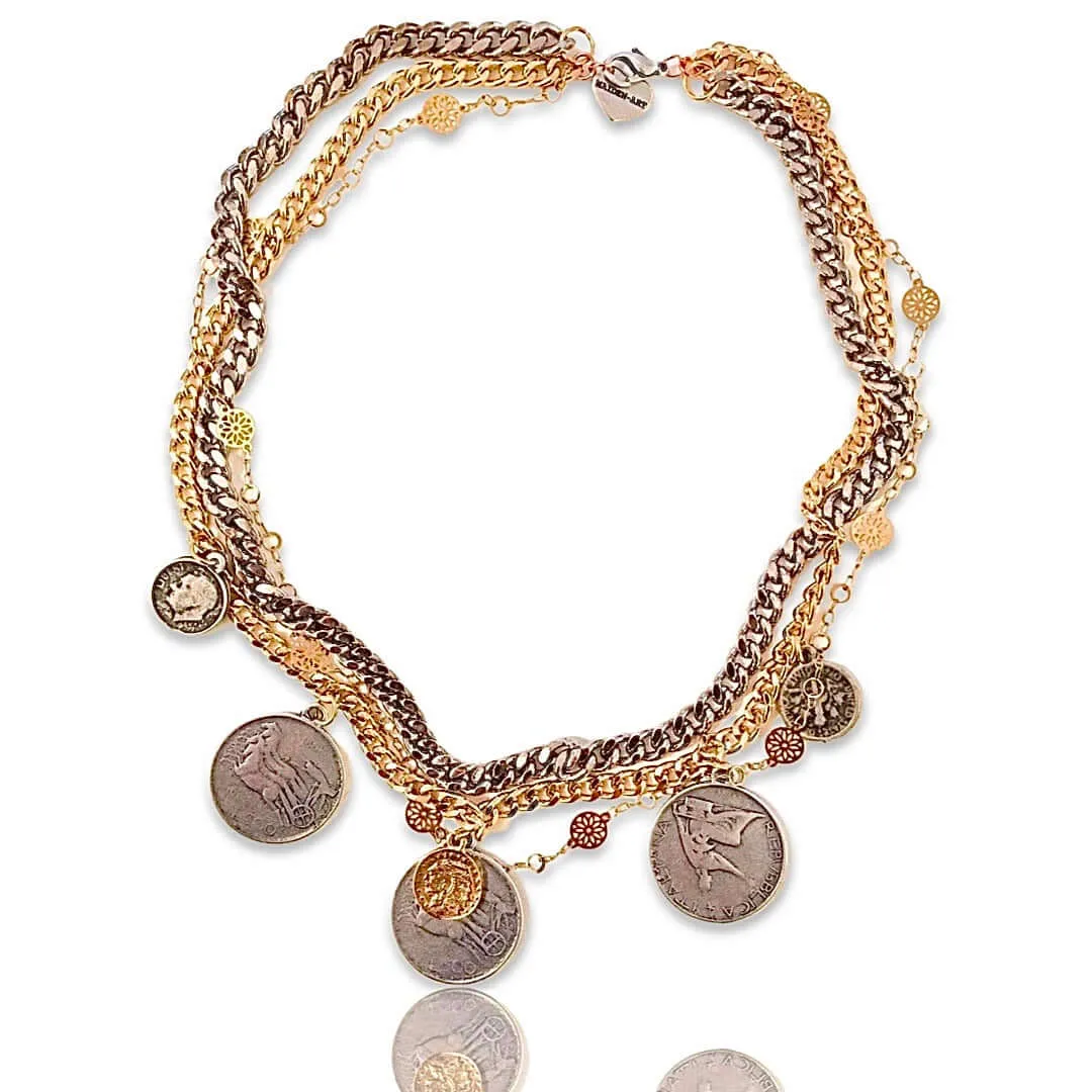 Coin Layered Necklace in Gold and Silver. Coin Jewelry. sold by Maiden-Art