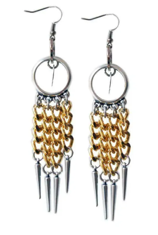 Silver Plated Chandelier earrings with studs and 18kt Gold Plated Chains. sold by Maiden-Art