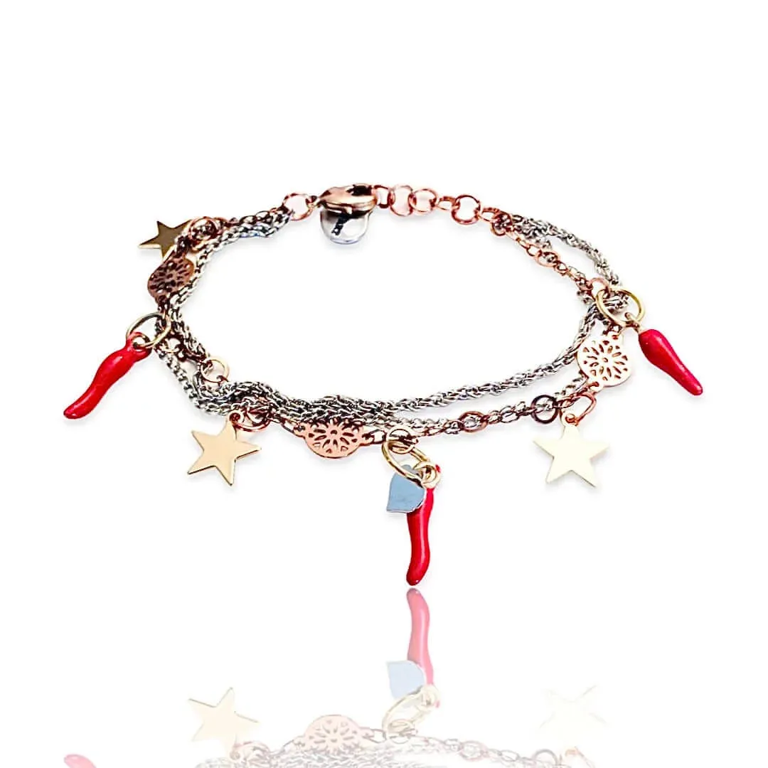 Red horn and gold star bracelet. sold by Maiden-Art