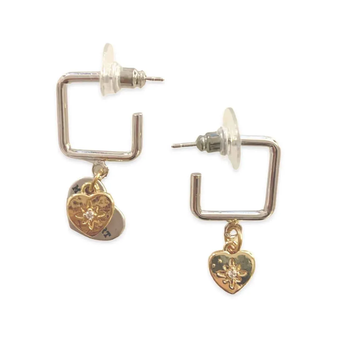 Square Hoop Earrings with Heart and Cubic Zirconia. Square Earrings. sold by Maiden-Art product image thumbnail 2