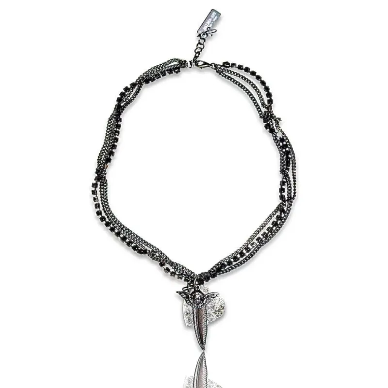 Rose gold and Silver Heart, Feather and Angel Charms Necklace. sold by Maiden-Art