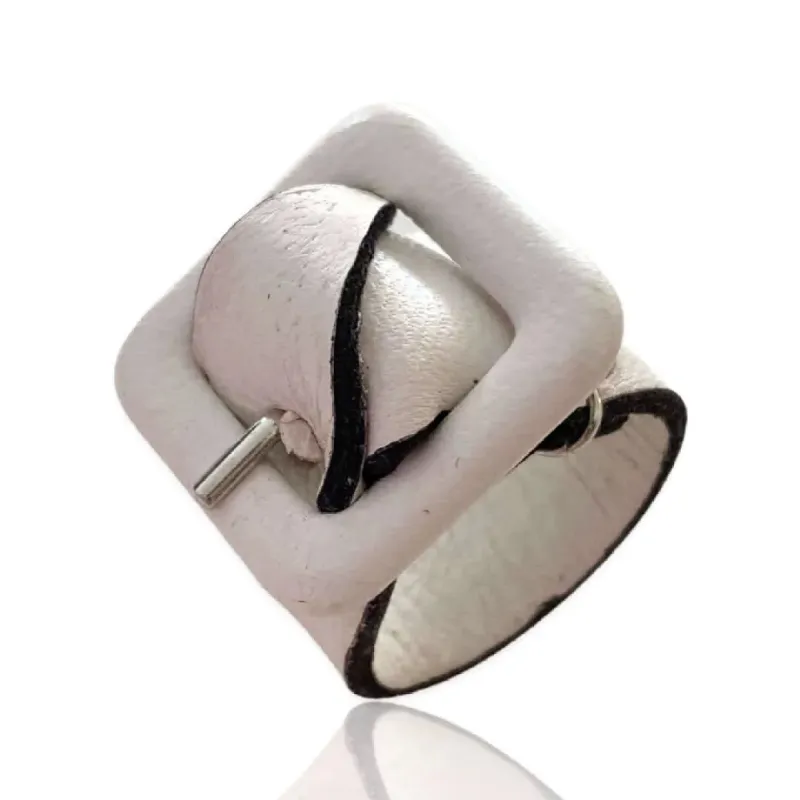 White Leather Belt Ring made by Maiden-Art