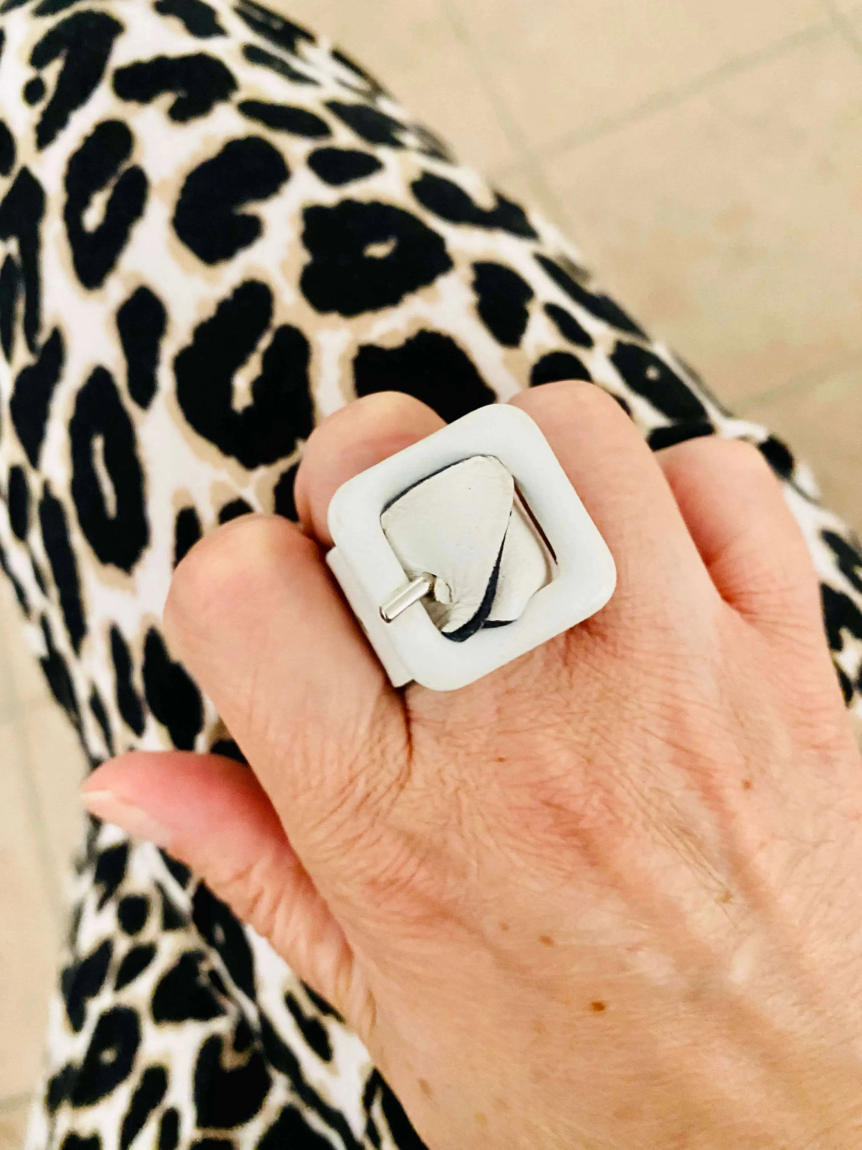 White Leather Belt Ring sold by Maiden-Art product image thumbnail 3
