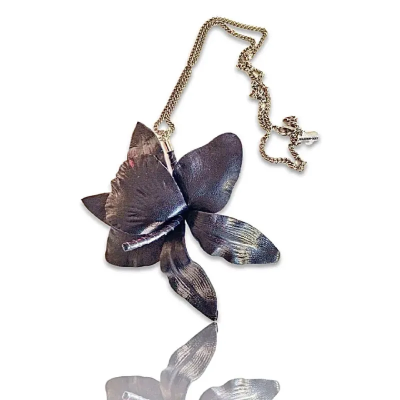True Leather Orchid Necklace sold by Maiden-Art
