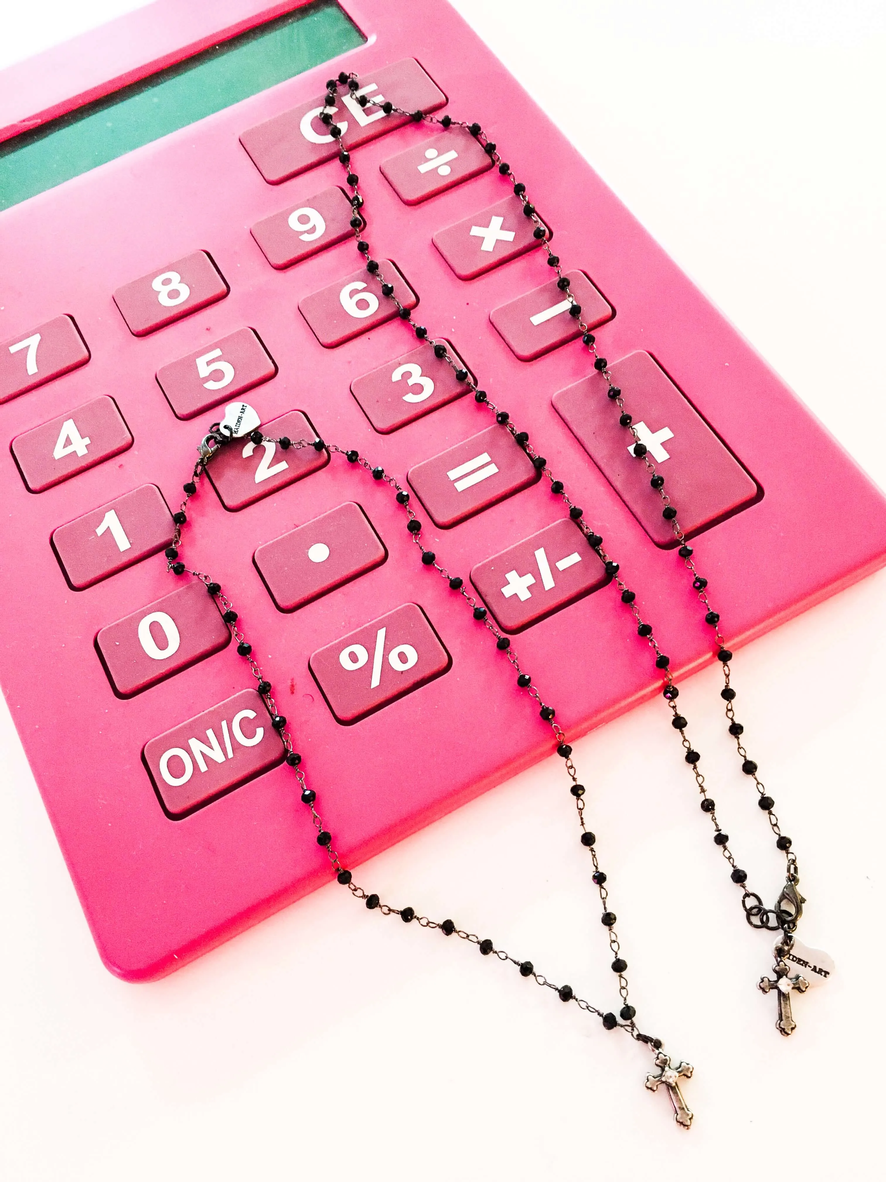 Black Rosary Necklace with silver cross and cubic zirconia. In 2 Length. sold by Maiden-Art product image thumbnail 5