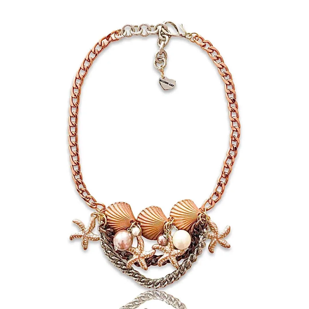 Statement Choker with Shell, Starfish Charms and Pearls. sold by Maiden-Art