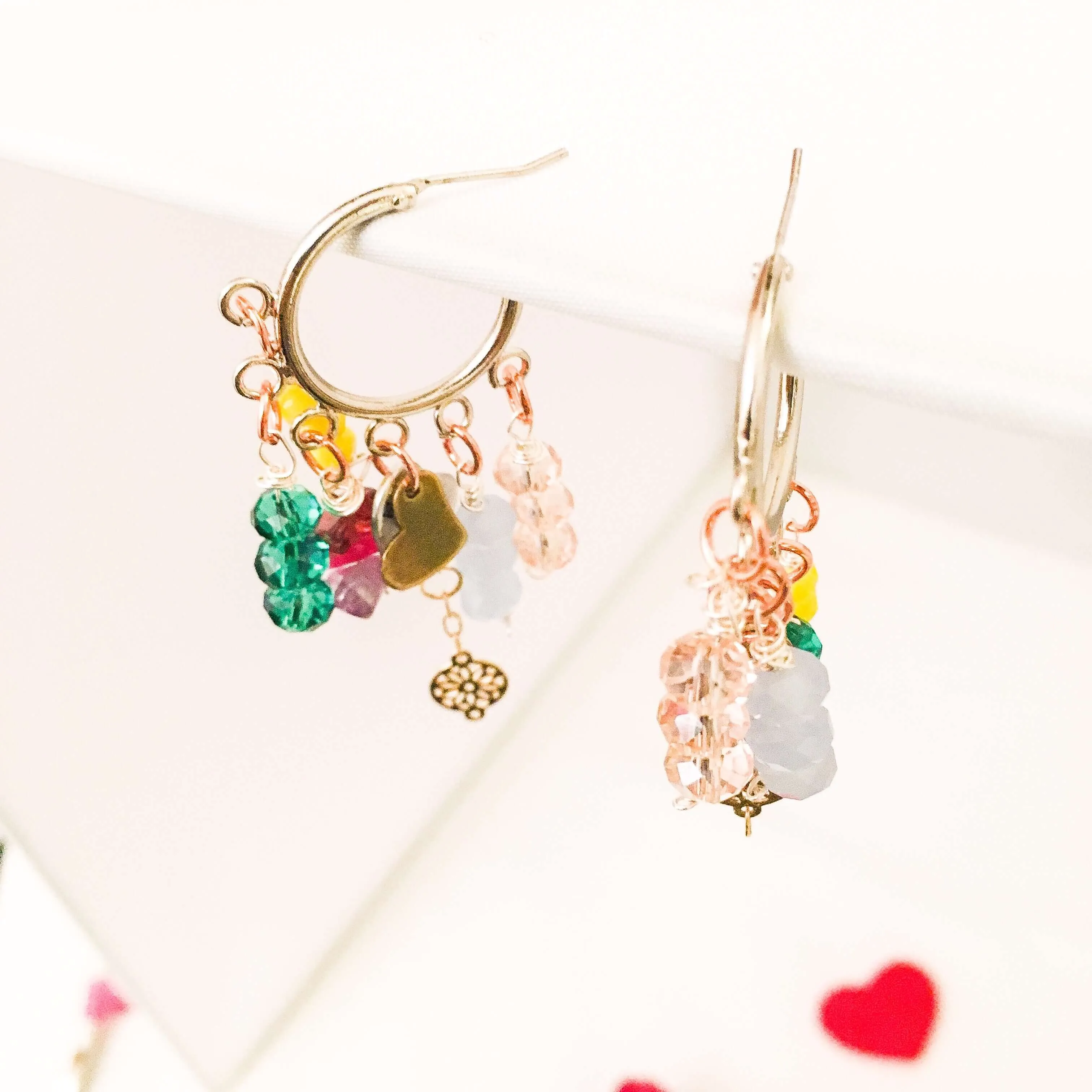 Colorful Beads and Stones Heart Charm Hoops Earrings sold by Maiden-Art product image thumbnail 3