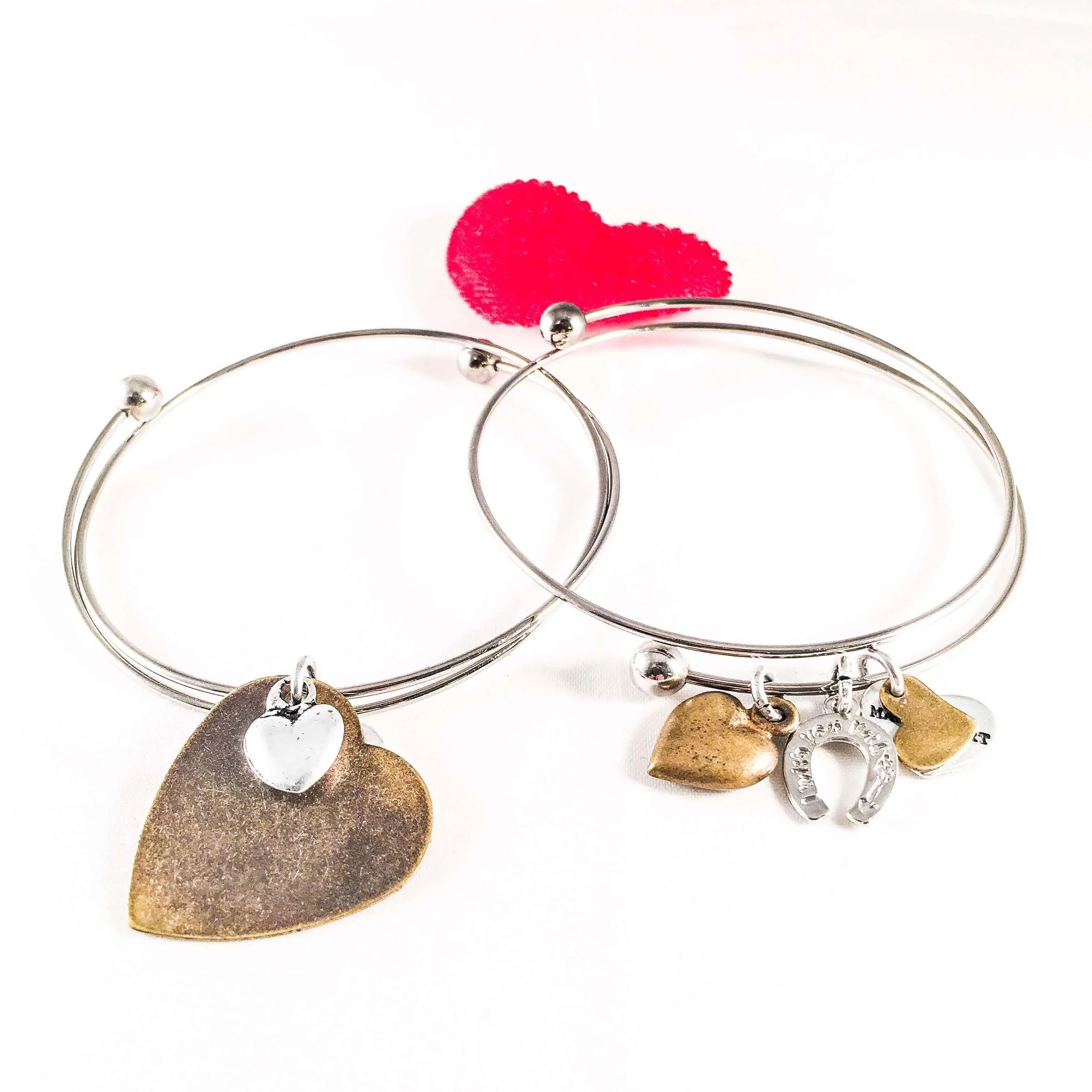 Silver Plated Bangle with bronze heart charms. 2 Styles. sold by Maiden-Art product image thumbnail 2