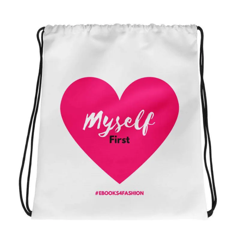 Love Myself First - Pink Heart - Drawstring bag made by Maiden-Art