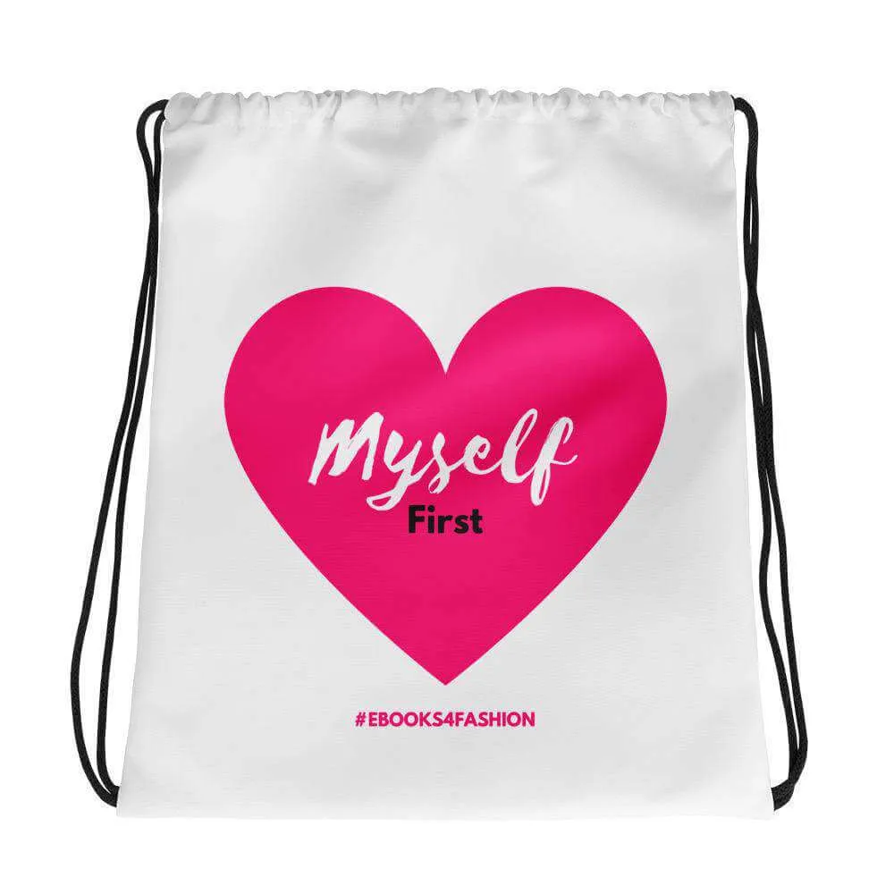 Love Myself First - Pink Heart - Drawstring bag sold by Maiden-Art