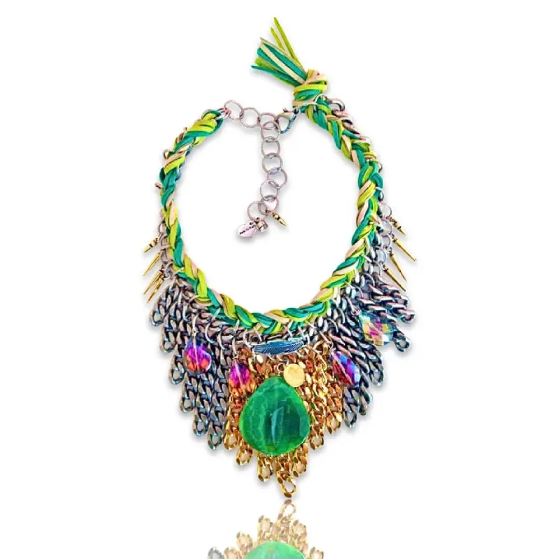 Statement choker with green agate stone and suede leather. sold by Maiden-Art