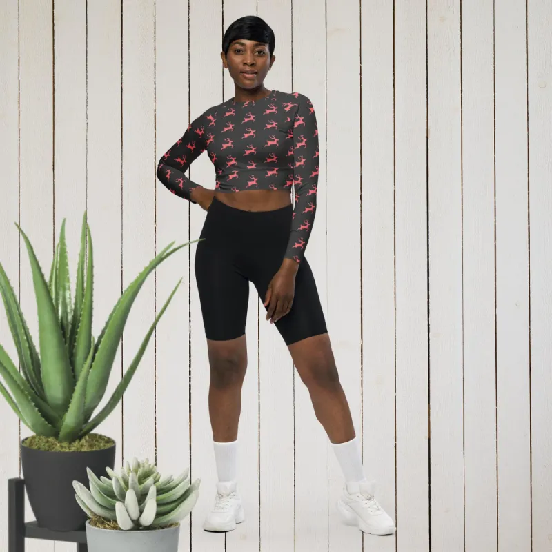 "Christmas Deer" - Recycled long-sleeve crop top sold by Maiden-Art