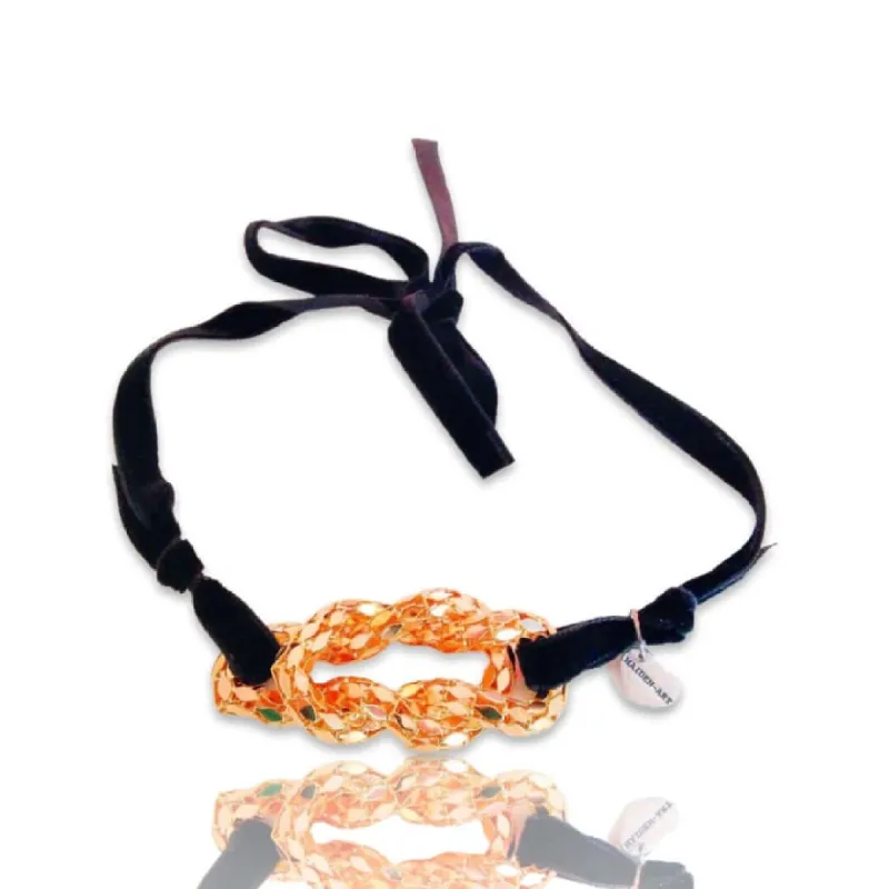 18kt Gold Plated Knot and Black Velvet Choker necklace. Self-Tie Black Choker. sold by Maiden-Art