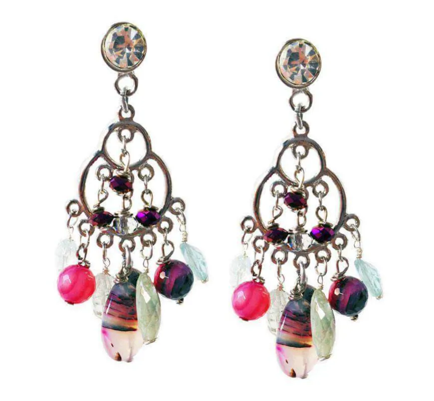 Chandelier Earrings with aquamarine stones and pink agate stones. Long Earrings. Earrings for women. sold by Maiden-Art