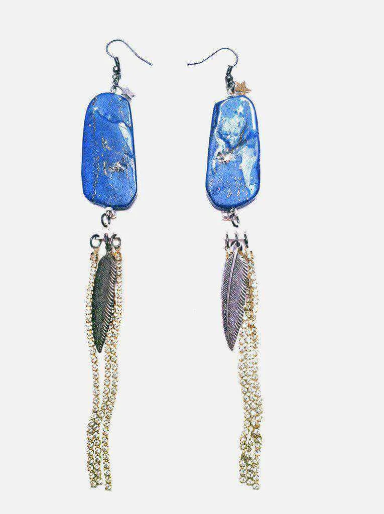 Lapis lazuli stone pierced earrings with Swarovski crystals sold by Maiden-Art