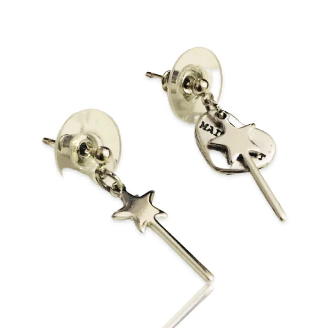 White Gold Magic Wand Stud Earrings sold by Maiden-Art