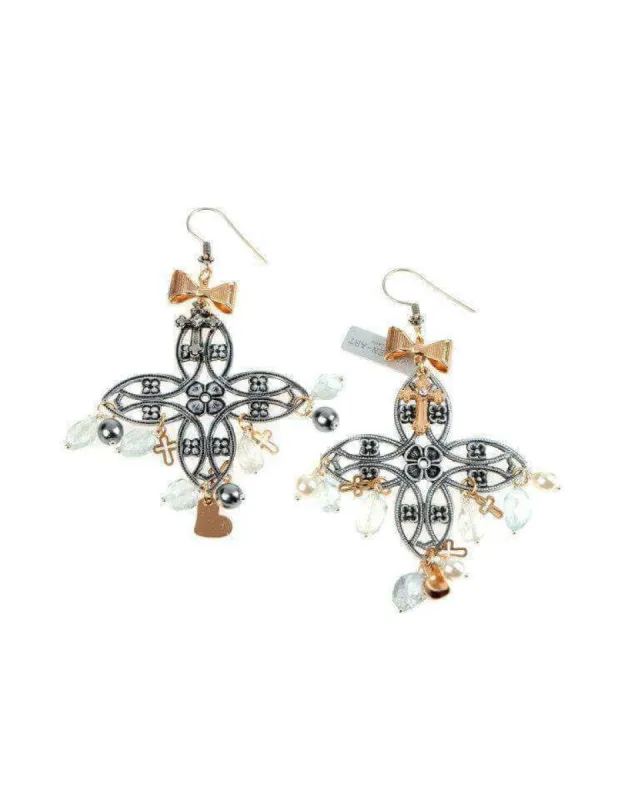 Chandelier Earrings with natural Aquamarine stones, glass beads and rose gold charms. sold by Maiden-Art