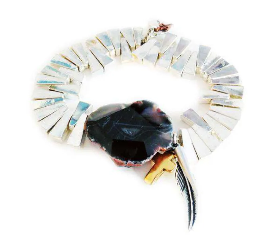 Handmade silver plated cuff bracelets with agate stone and charms. Boho Jewelry, boho bracelet, bohemian jewellery sold by Maiden-Art