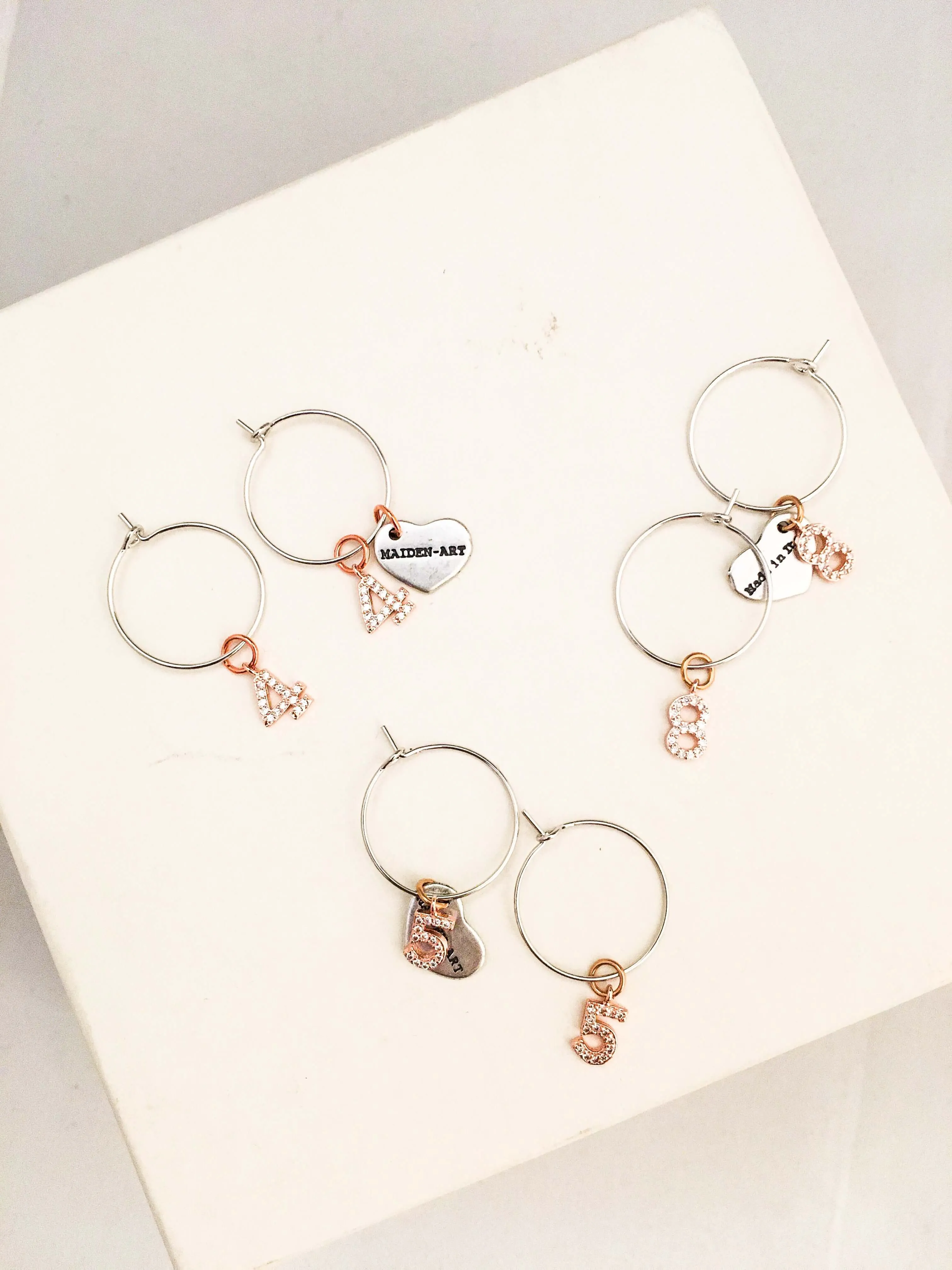 Number hoop earrings in silver, rose gold and rhinestones. sold by Maiden-Art product image thumbnail 2
