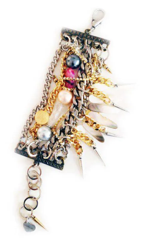 Cuff bracelet with natural stones and pearls sold by Maiden-Art