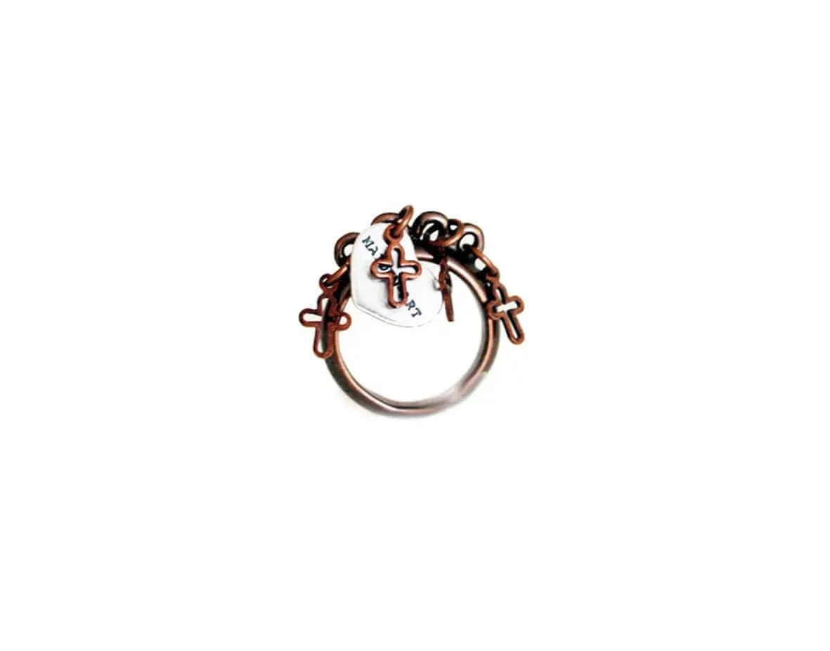Statement ring in copper with crosses sold by Maiden-Art